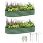 Outsunny Set of 2 Raised Beds for Garden with Metal Plant Stakes, Green