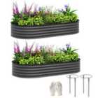 Outsunny Set of 2 Raised Beds for Garden with Metal Plant Stakes, Dark Grey