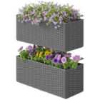 Outsunny Set of 2 Hanging Flower Boxes, 50 cm Long, Rattan Look, Grey