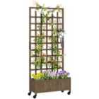 Outsunny Wooden Trellis Planter, Raised Garden Bed with Wheels and Bed Liner