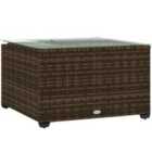Outsunny Outdoor Coffee Table with Glass Top, Rattan Side Table, Brown