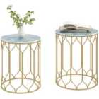 Outsunny Nesting Small Garden Table Set of 2 with Marble Effect Top, Multi