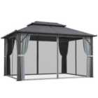 Outsunny 3x4m Polycarbonate Hardtop Gazebo with Aluminium Frame, Grey