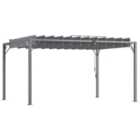 Outsunny 4 x 3(m) Outdoor Louvered Metal Pergola with Retractable Roof, Grey