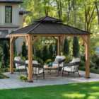 Sunjoy 330x330cm Outdoor Wooden Gazebo Patio Steel Hardtop Gazebo with Cedar Frame
