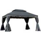 Outsunny 3x4m 2-Tier Gazebo Aluminium Garden Marquee Party Tent Black