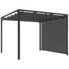 Outsunny 3 x 3(m) Pergola with Retractable Roof & Roller Shade, Dark Grey