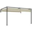 Outsunny 3 x 4m Wall Mounted Pergola with Retractable Roof, Khaki