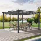 Garden Sanctuary Black Aluminum Patio Pergola With Uv-resistant Retractable Canopy