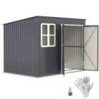 Outsunny 8.5 x 6ft Galvanised Steel Garden Shed with Foundation Kit, Grey