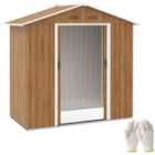 Outsunny 6.5x3.5ft Metal Garden Shed for Garden, Brown Wood Effect