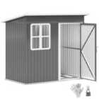 Outsunny 7 x 4ft Galvanised Steel Garden Shed with Foundation Kit, Grey