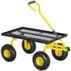 Outsunny Garden Trolley Cart with Pneumatic Wheels and Rotating Handle, Yellow