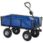 Outsunny Garden Cart w/ Removable Liner, Quick-Release Sides, Blue