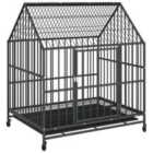 vidaXL Dog Cage with Wheels Black Galvanised Steel