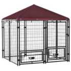 PawHut Dog Kennel w/ Rotating Bowl Holders, Cover, Outdoor Dog Run