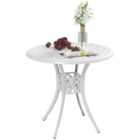 Outsunny 78 cm Round Garden Dining Table with Parasol Hole, White