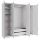Wickes Claydon White Slab 3 Cabinet Quad Wardrobe with Shelves, Drawers, Plinth & Panels - 2083 x 2036mm