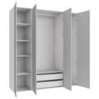 Wickes Claydon Grey Slab 3 Cabinet Quad Wardrobe with Shelves & Drawers - 2250 x 2000mm