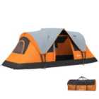 Outsunny 5-6 Man Camping Tent with Bag, Fibreglass and Steel Frame, Orange