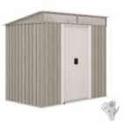Outsunny 6.5x4FT Garden Shed Lockable Metal Tool Shed Light Grey Wood Effect