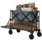Outsunny Double Decker Folding Trolley Cart on Wheels, 200KG Capacity, Grey