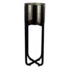 Leaf Tall Black Stand with Silver Metal Planter 62cm x 18cm