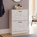 Vida Designs 2 Drawer Shoe Cabinet, White Marble