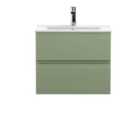 Hudson Reed Urban 600Mm Wall Hung 2-drawer Unit And Minimalist Basin 1 Tap Hole - Satin Green