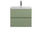 Hudson Reed Urban 600Mm Wall Hung 2-drawer Unit And Thin-edge Basin 1 Tap Hole - Satin Green
