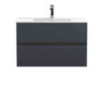 Hudson Reed Urban Wall Hung 2 Drawer Vanity & Minimalist Ceramic Basin, 800Mm - Soft Black