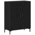 Vidaxl Sideboard Black Oak Solid Oak Wood, Metal Legs Standard