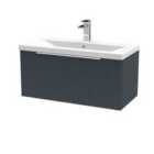 Hudson Reed Fluted 800Mm Wall Hung Single Drawer Vanity And Mid-edge Basin - Soft Black