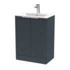 Hudson Reed Fluted 600Mm Floor Standing 2-door Vanity And Minimalist Basin - Soft Black