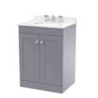 nuie 600mm Floor Standing 2 Door Vanity & Marble Top 3TH - Satin Grey