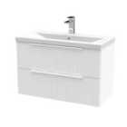 Hudson Reed Fluted 800Mm Wall Hung 2-drawer Vanity And Mid-edge Basin - Satin White