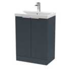 Hudson Reed Fluted 600Mm Floor Standing 2-door Vanity And Thin-edge Basin - Soft Black