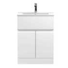 Hudson Reed Urban Floor Standing 2 Door 1 Drawer Vanity Unit With Minimalist Basin 600Mm - Satin White