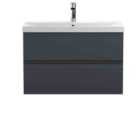 Hudson Reed Urban Wall Hung 2 Drawer Vanity & Thin-edge Ceramic Basin, 800Mm - Soft Black
