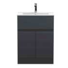 Hudson Reed Urban Floor Standing 2 Door 1 Drawer Vanity & Minimalist Ceramic Basin, 600Mm - Soft Black