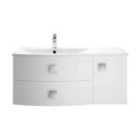 Hudson Reed Sarenna Wall Hung Left Hand 2 Drawer 1 Door Vanity Unit With Polymarble Basin 1000Mm - Moon White