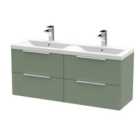 Hudson Reed Fluted 1200Mm Wall Hung 4-drawer Vanity And Double Basin - Satin Green