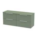 Hudson Reed Fluted 1200Mm Wall Hung 4-drawer Vanity And Worktop - Satin Green