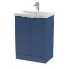 Hudson Reed Fluted 600Mm Floor Standing 2-door Vanity And Thin-edge Basin - Satin Blue