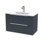 Hudson Reed Fluted 800Mm Wall Hung 2-drawer Vanity And Minimalist Basin - Soft Black