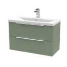 Hudson Reed Fluted 800Mm Wall Hung 2-drawer Vanity And Mid-edge Basin - Satin Green