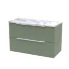 Hudson Reed Fluted 800Mm Wall Hung 2-drawer Vanity & Laminate Worktop - Satin Green