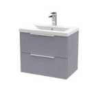 Hudson Reed Fluted 600Mm Wall Hung 2-drawer Vanity And Mid-edge Basin - Satin Grey
