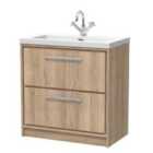 Hudson Reed Lille 800Mm Floor Standing 2-drawer Vanity With Basin - 1 Tap Hole - Bleached Oak
