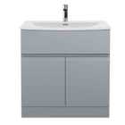 Hudson Reed Urban Floor Standing 2 Door Vanity Unit With Curved Basin 800Mm - Satin Grey